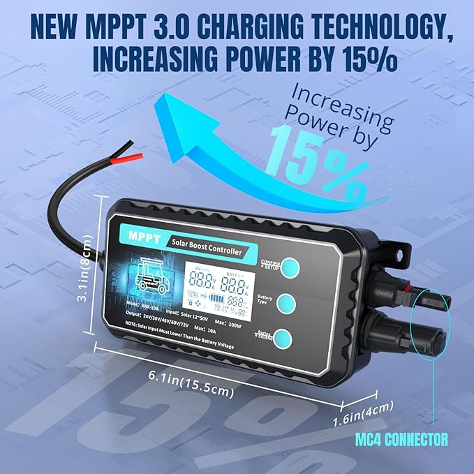 10A Waterproof Boost MPPT Solar Charge Controller Solar Panel for LiFePO4 Gel Batteries Solar Charge 48 Volt Golf Cart BatteriesElectric Bike Electric SkateboardElectric Surfboard Batteries etc