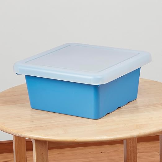 ECR4Kids Stackable Square Bins with Non-Snap Lids Multipurpose Organization French Blue 2-Pack
