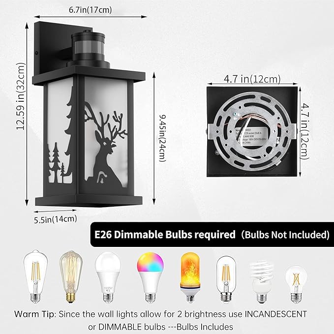2 Packs Motion Sensor Outdoor Lights Exterior Wall Sconce Light Fixture Matte Black Porch Light Fixtures with Frosted Glass ShadeBlack Outdoor Wall Lantern for PorchDoorway(E26 Bulb Excluded)