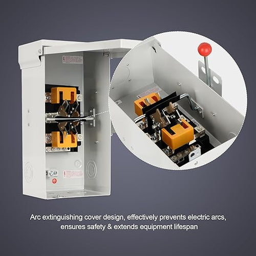 100A Generator Transfer Switch 12000/24000/45000W General-Duty Double-Throw Safety Switch 120/240/450V Manual Transfer Switch with Arc Extinguishing Cover NEMA 3R Standards for Indoor/Outdoor Use