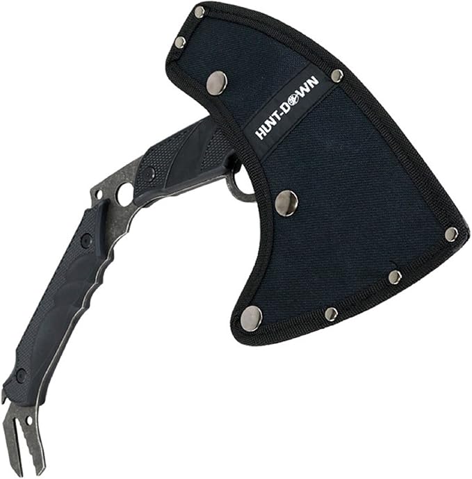 HUNT-DOWN 13 Hunting Survival Axe with Sheath - Black Color Handle