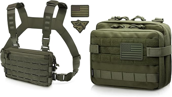 WYNEX Tactical Rig Pack for Men Running Bag with Front Loop Airsoft Recon Chest Rig for Hunting Outdoor EDC Large Admin Pouch of Double Layer Design MOLLE EDC EMT Pouch