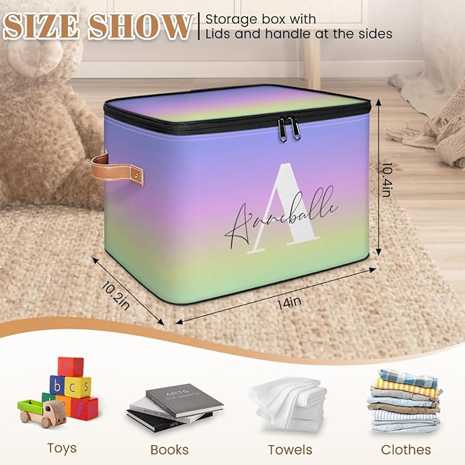 Personalized Memory Storage-Box for Kids Custom Gradient Keepsake Storage Basket with Handle Zipper Lid Large Capacity Foldable Bin Decorative for Bedroom