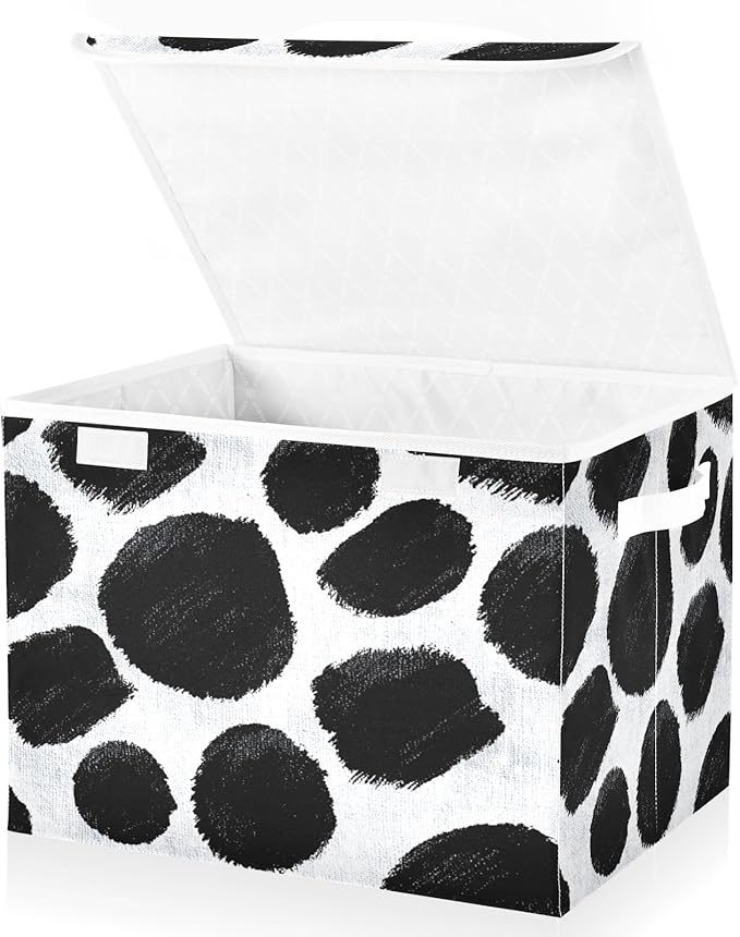 Storage Bins With Lid Stackable Fabric Closet Organizer Clothing Storage Large Boxes For Closet Shelves Bedroom Black White Cow Print