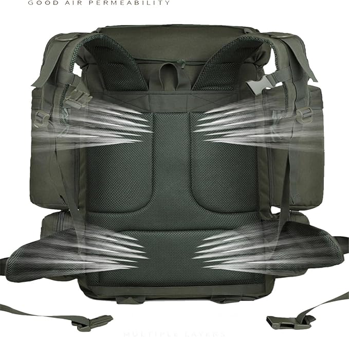 70L Military Tactical Backpack Waterproof Hiking Rucksack 3 Day Bug Out Bag Outdoor Camping Pack Army Green