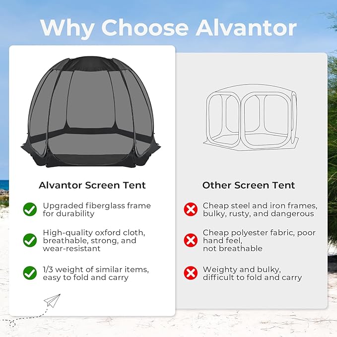 Alvantor Pop Up Screen House Gazebo with Mosquito Netting Instant UV Resistant Sun Shelter for Patio &amp Backyard Portable Canopy Tent for 2-10 Person