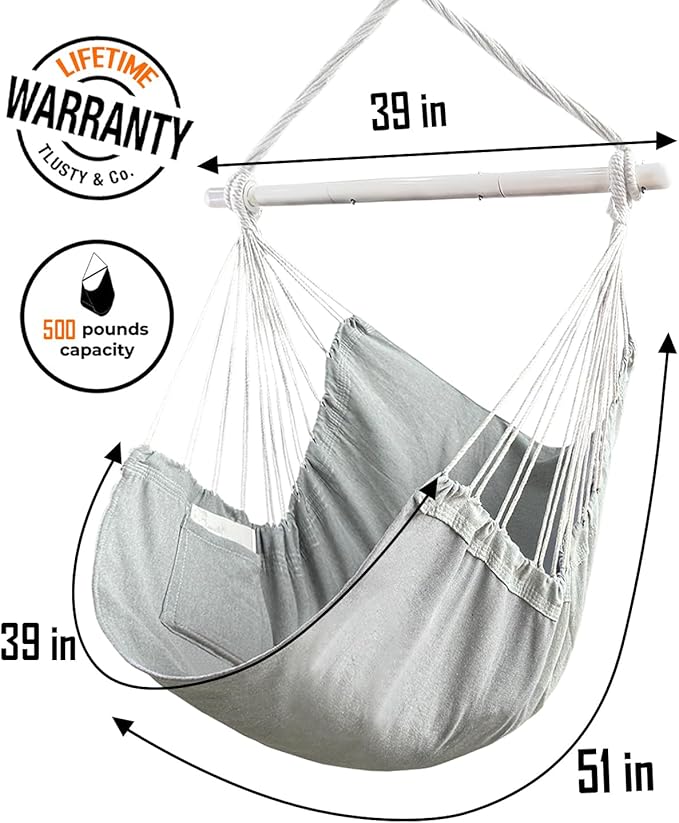 Lulladle Hammock Chair Hanging Rope Swing - Hammock Chair Bedrooms - Swing Chair Indoor - Hanging Chair Outdoor - Max Weight 500 Lbs