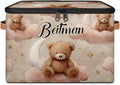 Storage-Bins with Lids Personalized Closet-Storage-Bins Under-Bed Stackable-Cubes-Box for Home Bedroom Bear Pink