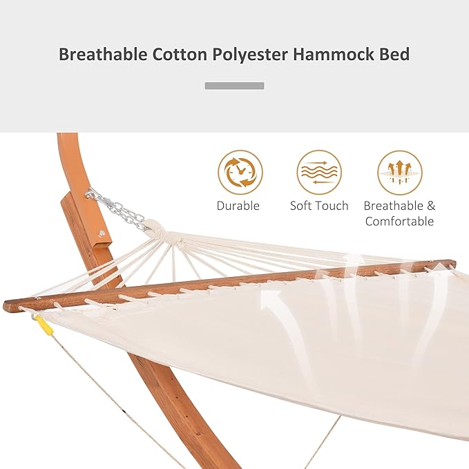 Outdoor Hammock with Stand Accessories Heavy Duty Wooden e Extra Large Sun Shade Canopy Indoor Outside Boho Style Nap Bed Natural Cotton White