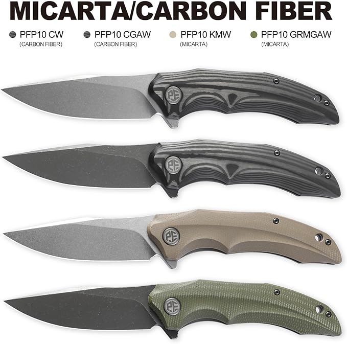 Petrified fish PFP10 Hairtail Folding Knife 3.54 K110 Stonewashed Blade 5.25 oz Micarta Handle Pocket Folding knife for EDC Camping Outdoor (Khaki Stonewashed)