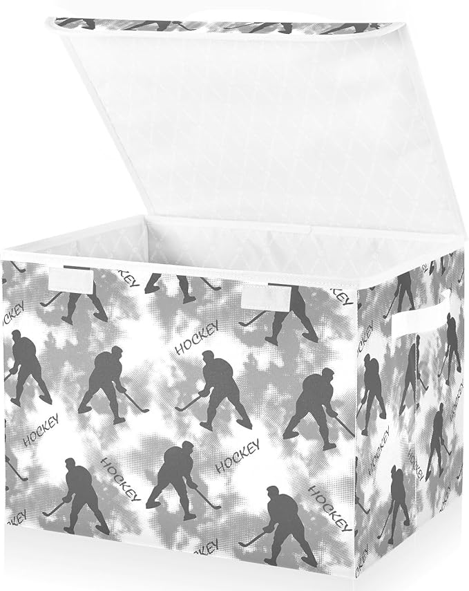 Storage Box Hockey Players Closet Storage Bins with Lids Foldable Oxford Fabric Storage Box for Home Bedroom Closet Office (16.5x12.6x11.8 in)