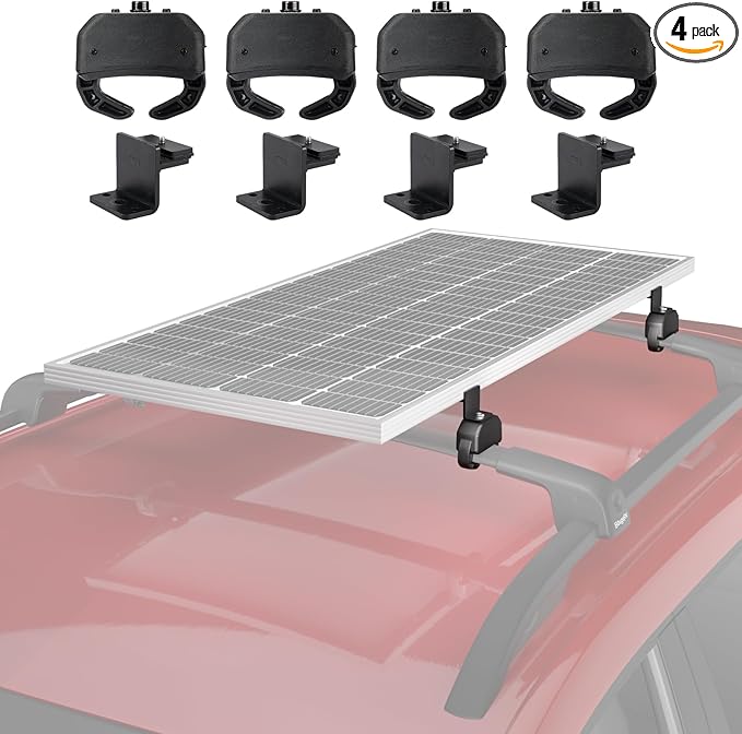 BougeRV Solar Panel Crab Mounting Kit for Cars with Cross Bars Roof Rack Clamps Fits Most Luggage Rack Without Drilling 100 to 200 Watt Solar Panel Mounting Brackets Auto Off-Grid Solar Systems