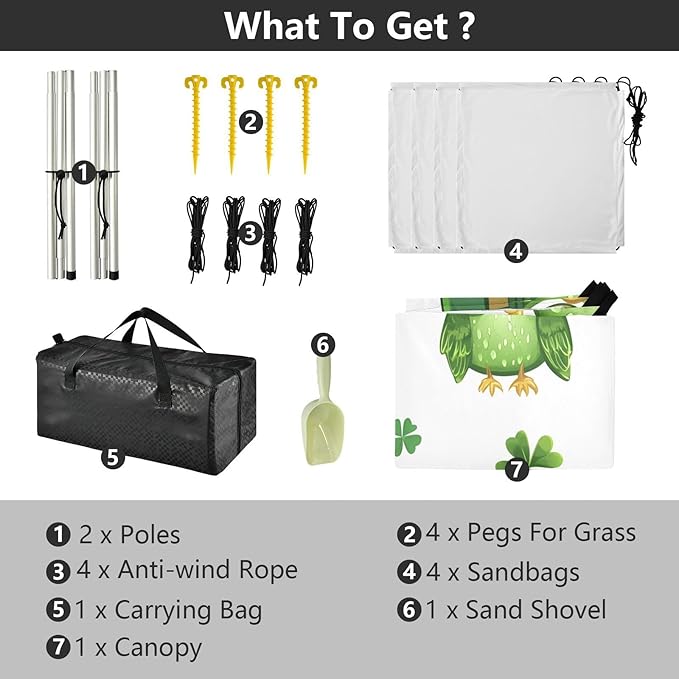 xigua St. Patrick's Day Beach Tent Sun Shelter with Carrying Bag - Silver Coated Oxford Fabric Beach Canopy for Beach Camping Fishing - Includes Windproof Ropes Sandbags &amp Stakes