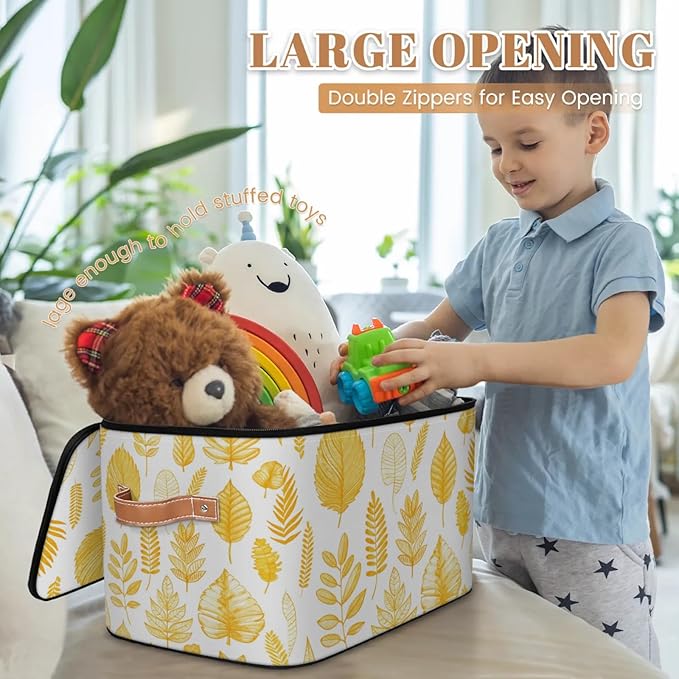 Storage Bins with Lids Beautiful Leaves Print Storage Basket Clothes Organizer with Handles Closet Storage Containers for Clothing Bedding Blanket