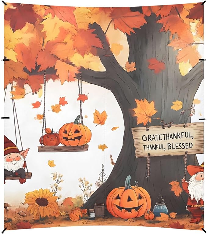 ALAZA Fall Tree Pumpkin Two Gnome Beach Tent Sun Shelter Portable Canopy Sunshade for Outdoor Camping Picnics Backyard Fun 10x9 ft