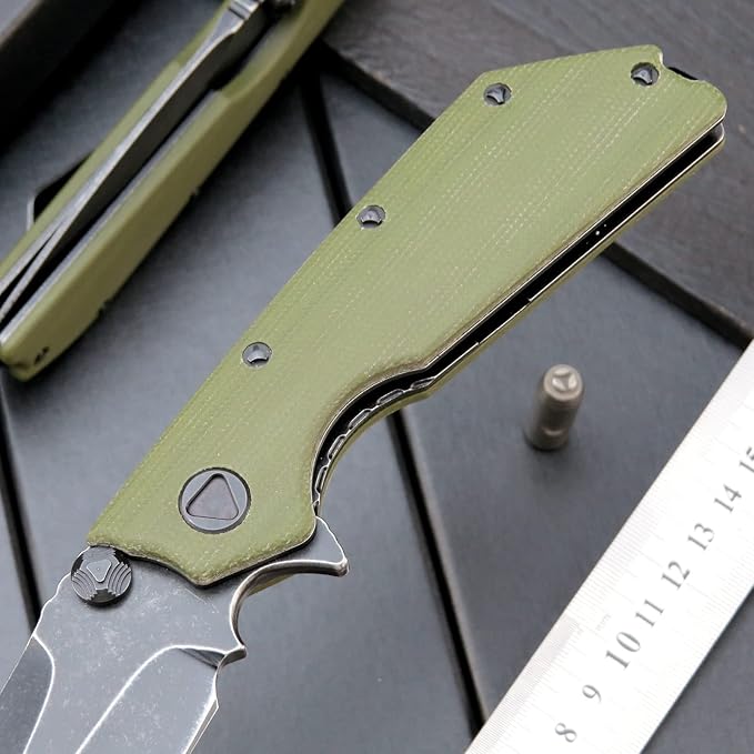 Eafengrow EF335 Folding Knives D2 Blade and Micarta Handle5 inch Closed EDC Pocket Folding Knife with Clip (Micarta Green)