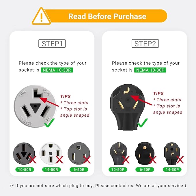 30 amp splitter 3 Prong Dryer Y Splitter L-Prong NEMA 10-30P Male to 2 x NEMA 10-30R Female 30 Amp 250 Volt 7500W STW 10 AWG Dryer Y Adapter Cord Power Cable for Electric Car UL Listed