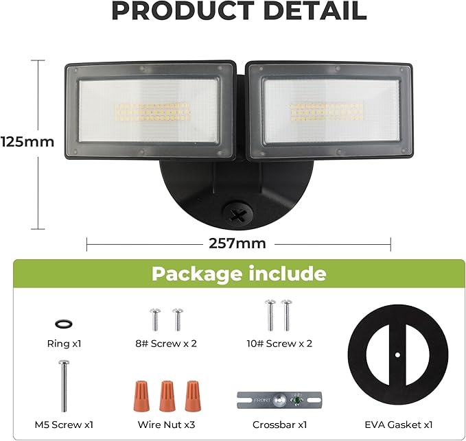 LED Flood Lights Outdoor 38W 4000LM 5000K Daylight IP65 Waterproof Security Lights with 2 Adjustable Heads Exterior Wall Light for House Garage Yard (Black)