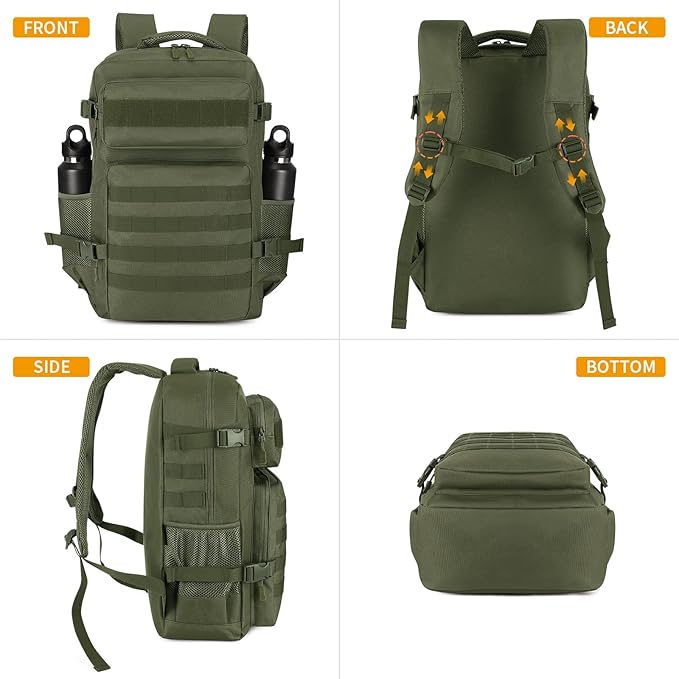 HUNTVP Tactical Backpack for Men 30L Military Backpack MOLLE Assault Pack Army Daypack Hunting Rucksack for Hiking Travel Work with Bottle HolderArmy Green