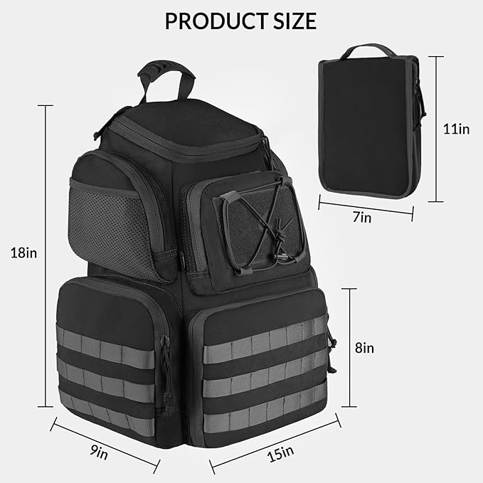 VOTAGOO Tactical Range Backpack for Handguns and Ammo Gun Cases Bag with 3 Pistol Carrying Cases for Hunting Shooting (Black)