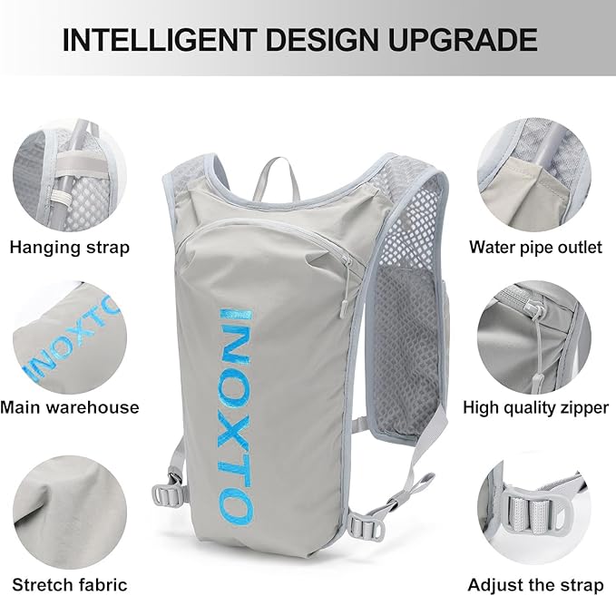 INOXTO Running Hydration Vest BackpackLightweight Insulated Pack with 1.5L Water Bladder Bag Daypack for Hiking Trail Running Cycling Race Marathon for Women Men