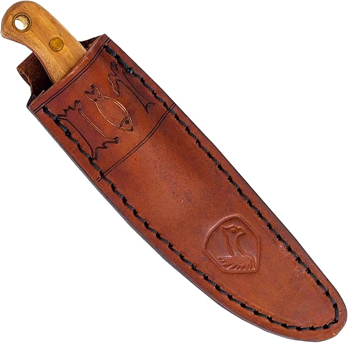 Condor Tool &amp Knife Trelken Fixed Blade Hunting Knife - 420HC Stainless Steel - Hickory Handle - Hand Crafted Welted Leather Sheath - 3.5in Blade - 3.5oz (1.5mm)
