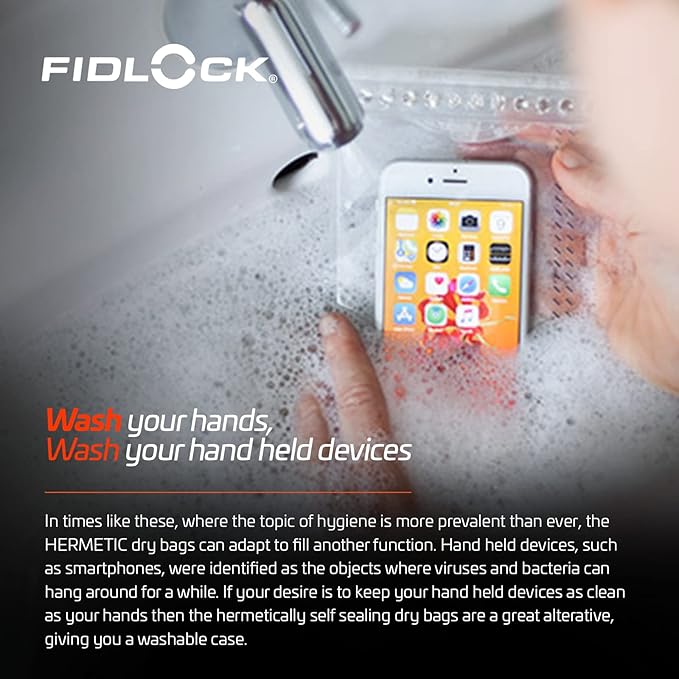 FIDLOCK Hermetic Dry Bag Flexible Magnetic Self-Sealing Bag for Cellphone | 100% Water &amp Sand Proof | Practical Size with a Large Opening | Lanyard Included | Multi | White