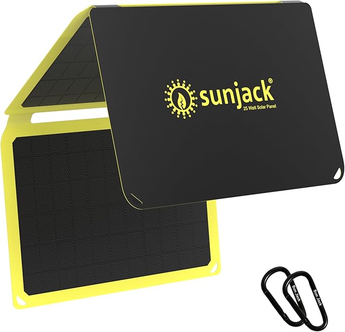 SunJack – 25 Watt Foldable Solar Panel ETFE Monocrystalline Portable Solar Panel with USB-C and USB-A IP67 Waterproof Solar Panels for Camping Backpacking Hiking and Travel