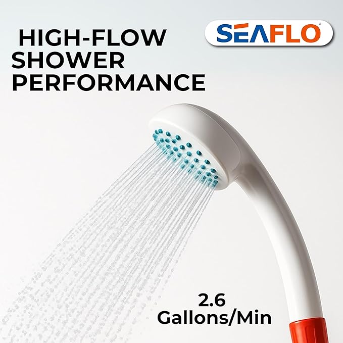 SEAFLO Portable Camping/Outdoor Shower Rechargeable Battery 2.64 Gallons Per Min 40-Minute Runtime Outdoor Camping Pet Washing Type-C Charging 80 Hose (with or Without 2.6 Gallon Bucket)