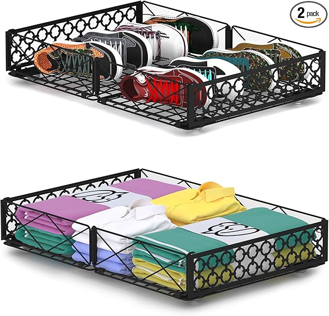 NADAMOO Under Bed Storage with Wheels 2 Pack Rolling Under Bed Storage ContainersFoldable Metal Under the Bed Organizer Bins for Bedroom Clothes Shoes Blankets