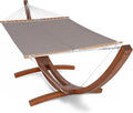 SUNCREAT Quick Dry Hammocks Standing Backyard Hammock with Stand 2 Person Heavy Duty Hammock with 13.5 ft Wooden Stand Brown