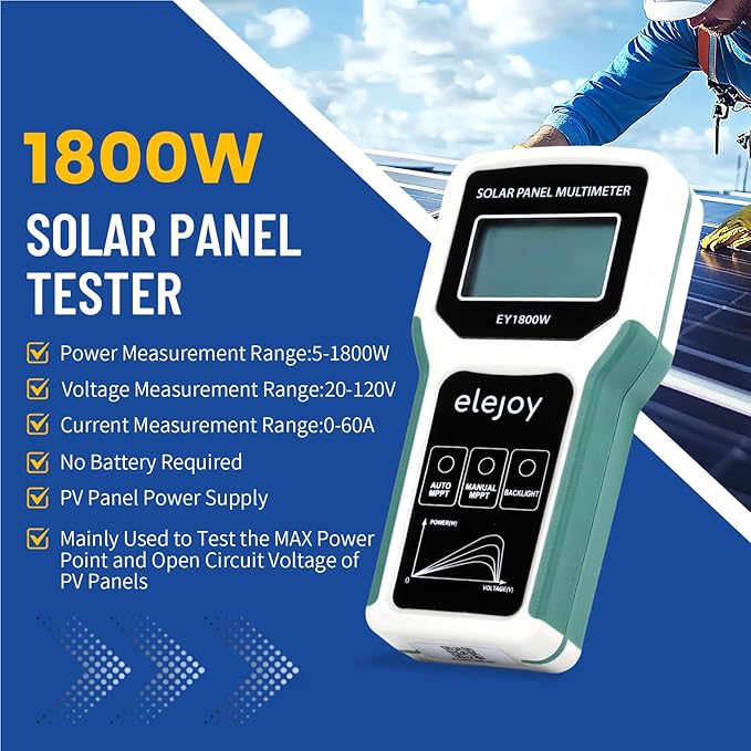 1800W Solar Panel Tester MPPT Photovoltaic Multimeter &amp Watt Meter Smart Portable Tool for Solar PV Panel Data &amp Troubleshoot Measures Power Output Performance and Open Circuit Voltage