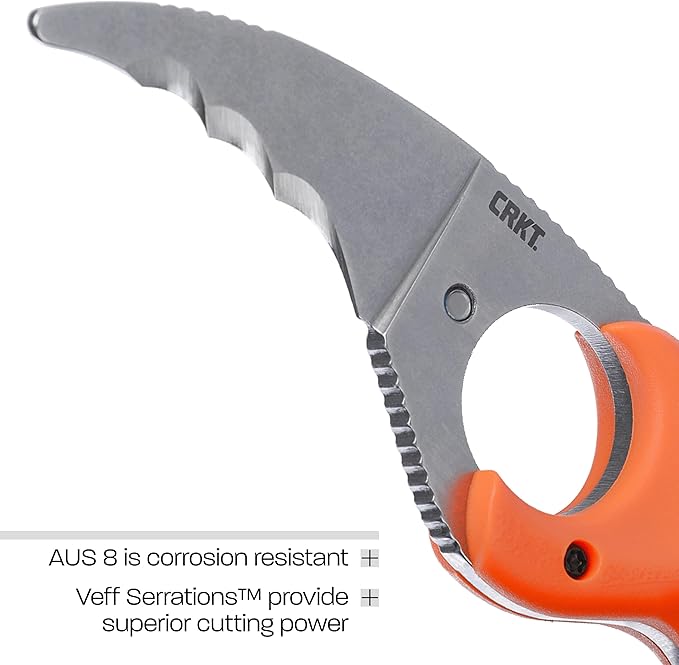 CRKT Bear Claw Emergency Rescue Fixed Blade Knife with Sheath: Hawkbill with AUS 8 Steel Blade Glass-Reinforced Nylon Handle 2511ER