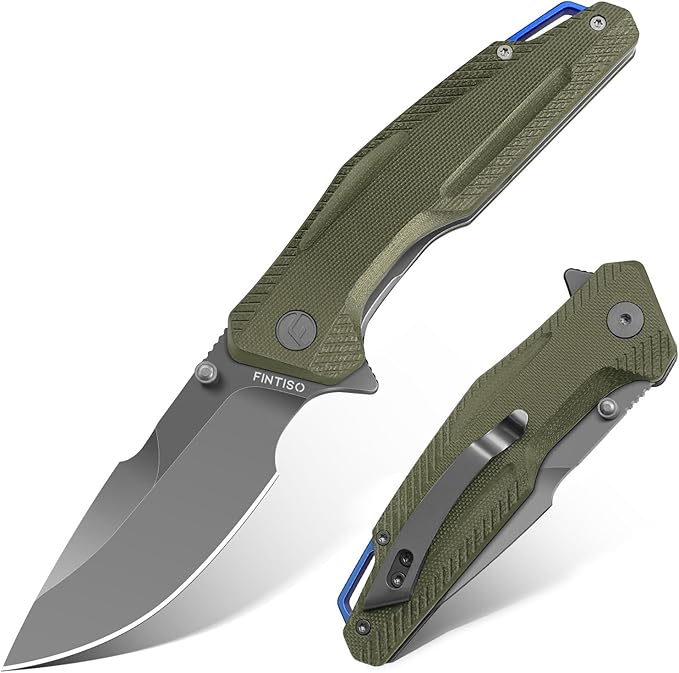 FINTISO Pocket Knife 3.26 Premium 14C28N Blade G10 Handle with Fire Starter Function Folding Knife with Pocket Clip for Men Women EDC Knife for Outdoor Camping Hunting Hiking Survival Falcon S