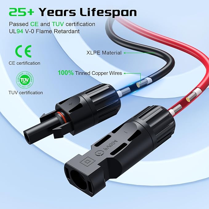 Bateria Power Y-Branch Solar Connectors Extension Cable 10.8FT 12AWG Solar Cable Parallel Adaptor Solar Panel Wire in Pair with Female and Male Connectors for Solar Panel (1*M/FF+1*F/MM)