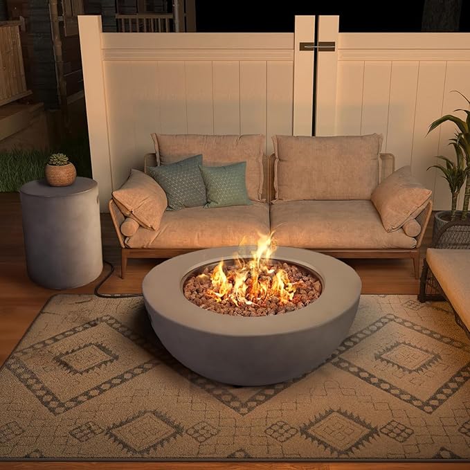 31.5 Round Propane Fire Pit Table50000 BTU Outdoor Gas Fire Table with Tank Cover &amp LidGray Concrete Firepit for PatioBackyardGarden and Pool