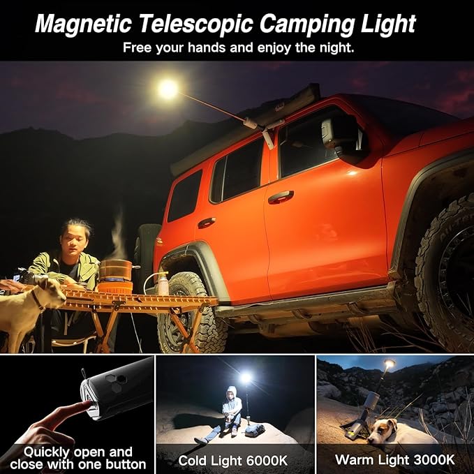 Outask Camping Light Telescopic Collapsible Magnetic Camping Lantern with 12000mAh Battery Telescoping IPX6/IPX7 Waterproof Flashlights Camping Lamp for Emergency Camping Hiking (Military Green)