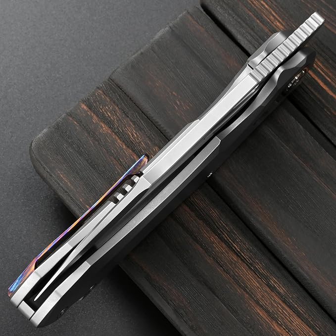 Sitivien ST276 Folding Knife M390 Steel Blade Titanium and Timascus Inlaid Handle Knife with Safety Lock Frame Lock for Outdoor Camping Hiking Survival
