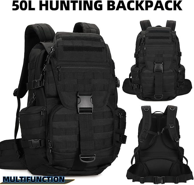 Military Tactical Backpack Waterproof Outdoor Hunting Backpack Large Capacity Hunting Day Pack (Black)