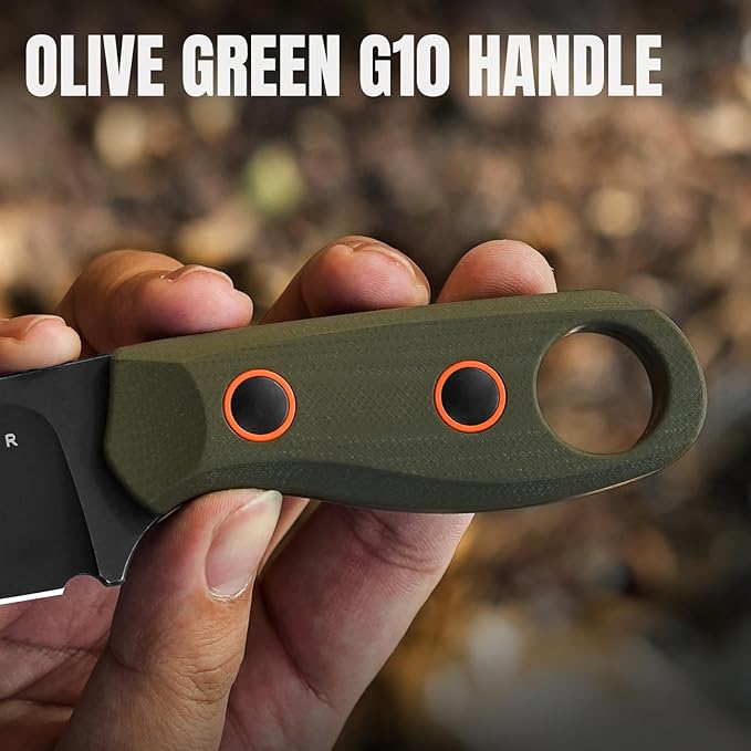 Kizer Beaver Fixed Blade Knife with Sheath 2.75 D2 Blade EDC Camping Fixed Blade Knife with Olive Green G10 Handle Small Bushcraft Survival Knives Outdoor Hunting Knives for Men Women 1078A1