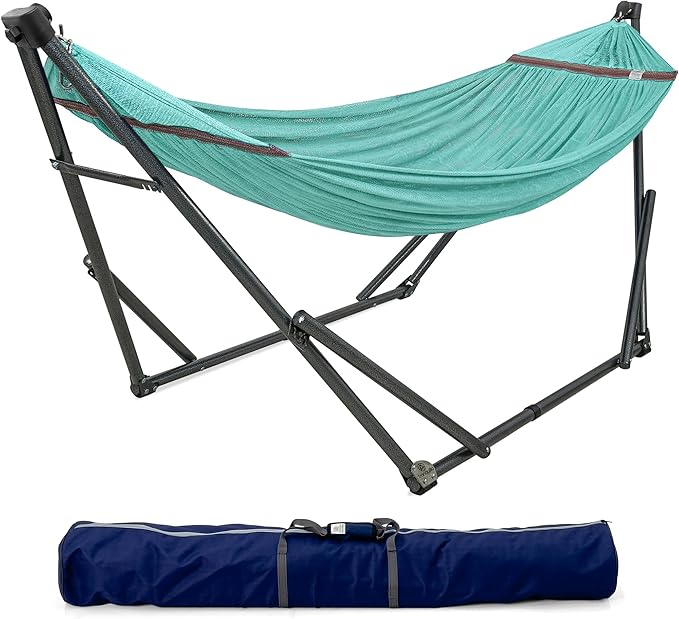 Tranquillo 600lb Capacity 2 Persons Instant Set Up NO Screw Needed Foldable Portable Double Hammock with Stand &amp Carry Bag for Garden Camping Sky
