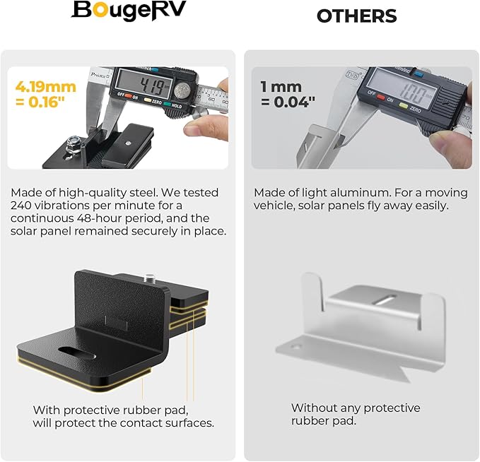 BougeRV Solar Panel Crab Mounting Kit for Cars with Cross Bars Roof Rack Clamps Fits Most Luggage Rack Without Drilling 100 to 200 Watt Solar Panel Mounting Brackets Auto Off-Grid Solar Systems