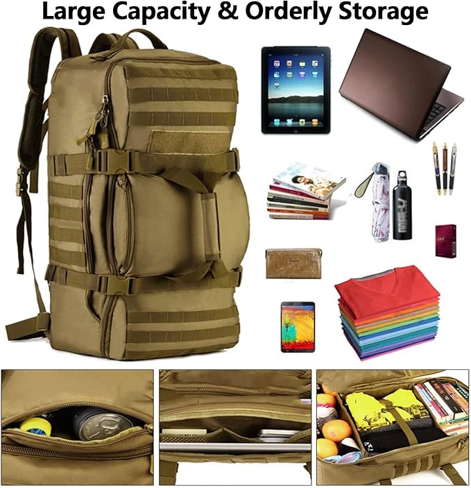 Military Tactical Backpack 60L Extra Large Waterproof Outdoor Hiking Backpack Men's Camping Backpack Hiking Duffel Bag for Hunting Hiking Fishing Climbing Travel Deserts (Color : D)