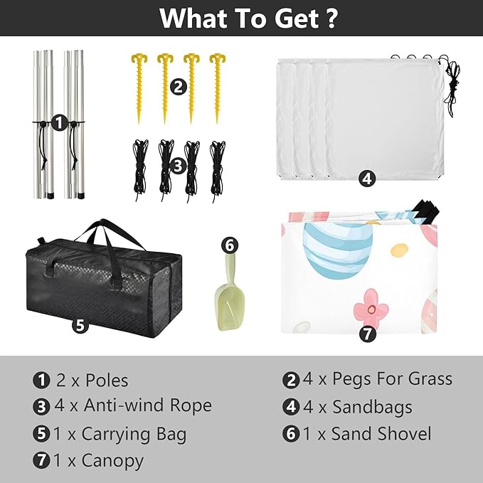Cute Floral Easter Eggs Beach Tent Sun Shelter Set UPF50+ UV Protection 10.5 x 9.19 FT Camping Shade Canopy with Sandbags Sand Anchors Carrying Bag and Others