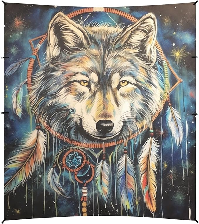 ALAZA Wolf Dream Catcher Starry Beach Tent Sun Shelter Portable Canopy Sunshade for Outdoor Camping Picnics Backyard Fun 10x9 ft
