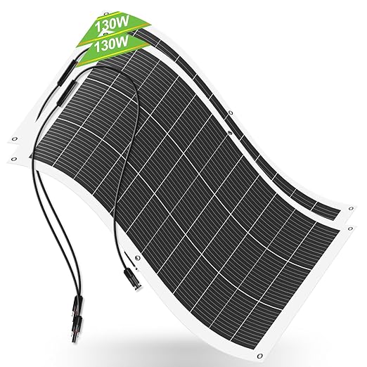 ECO-WORTHY 2pcs 130 Watt (260W) 12BB Flexible Solar Panels23.5% High-Efficiency Waterproof Monocrystalline Lightweight Solar Panel for RVBoatsCurved SurfacesRoofsCabin