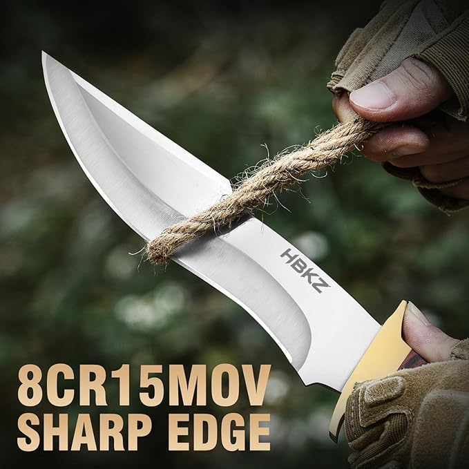 Fixed Blade Survival Knife - 9Cr18 Stainless Steel Hunting Knife - 12 Heavy Duty Bushcraft Knife with Premium Wood Handle - Gift for Men for Camping Hiking &amp Fishing
