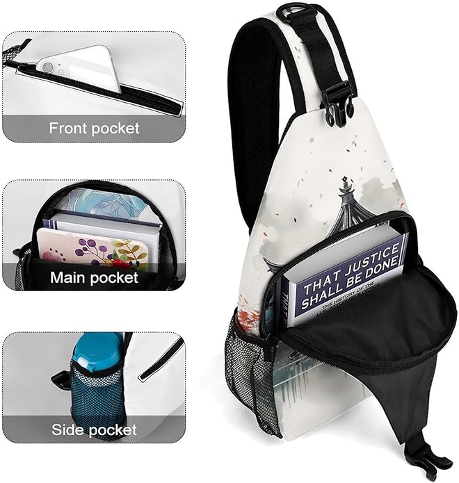 Chest Bag Chest Bag for Men Tactical Running Chests Pack Outdoor Sports Chests Bag Chinese Ink Painting Sling Backpack Women Suitable for Hiking Running Cycling And Shopping