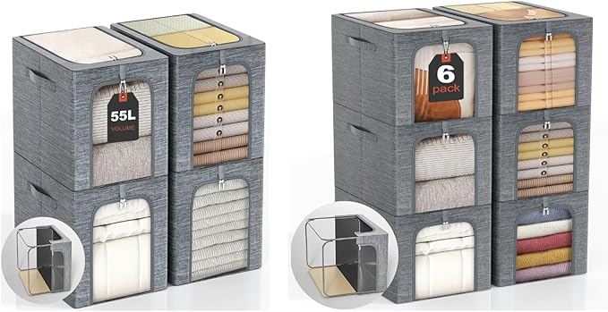 GoMaihe Clothes Storage Bin with Metal Frame 40L 6-Pack &amp 55L 4-Pack