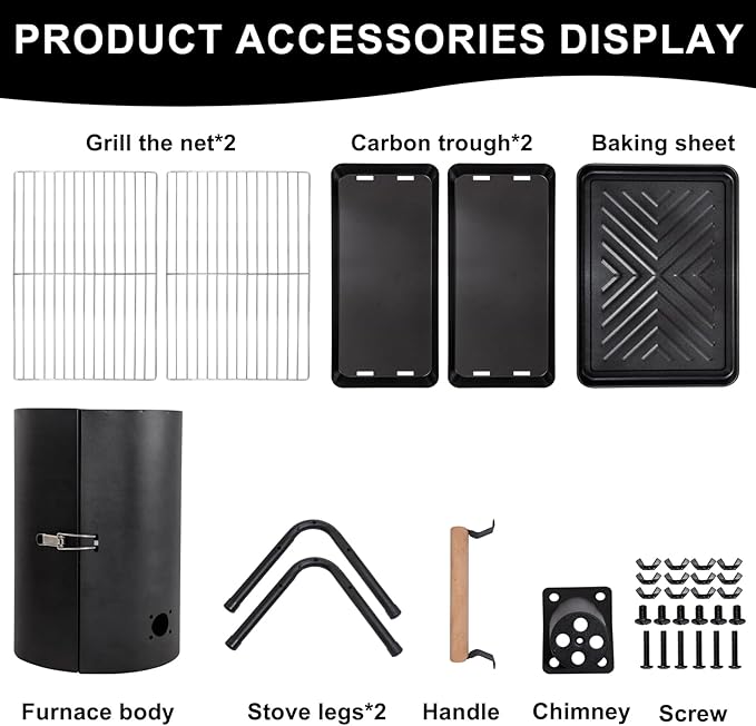 Supernal Portable Charcoal GrillTabletop Charcoal GrillBBQ Grill for Outdoor Cooking CampingPicnicsBackyardBalcony-Black2 Carbon Tank2 Baking Net1 Baking Pan